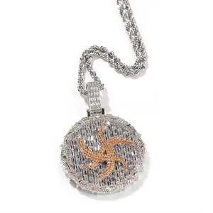 Fashion Jewelry Classic Hip Hop Large Round Cake Necklace T Square Zircon 6cm Large Disc Diamond Pendant Chain