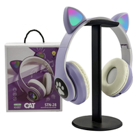 Headphone LED STN28 Berkualitas Tinggi dengan Desain Telinga Kucing, Peredam Kebisingan, untuk Dewasa, Anak-anak, dan Perempuan, Dilengkapi Lampu, Nirkabel, dengan Mikrofon, Kartu TF, dan Radio FM