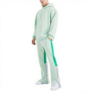 Sweat-shirt à capuche vert menthe pour homme, manches longues, vêtement décontracté, poches latérales, couleur unie, coupe classique, mode d'hiver, 100% coton biologique - Product Image 1