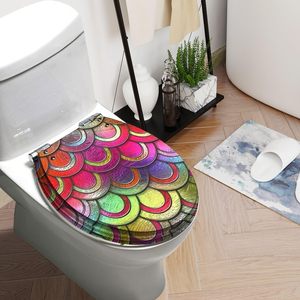 Elegante asiento de inodoro alargado de resina púrpura violeta, diseño de mosaico de vidrieras abstractas, bisagras silenciosas de cierre lento, fácil de limpiar - Product Image 2