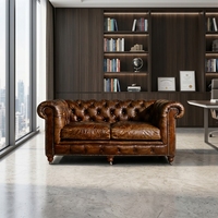 Canapé Chesterfield capitonné vintage en cuir brun vieilli, 2 places, pour bureau de direction, appartement ou bureau à domicile (OEM/ODM)