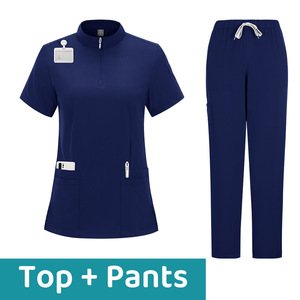 Unisex <b>Scrub</b> Set Short Sleeve Stand Collar Moisture Wicking Hospital Uniforms Split Set For Men Women - Product Image 4