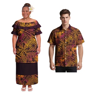 Vêtements personnalisés pour les <span class=keywords><strong>amoureux</strong></span> des douceurs, en gros : Robe Puletasi pour femme pour le bal des finissants des fêtes polynésiennes, Chemises Aloha pour homme, Ensemble tribal samoan pour couple - Product Image 1