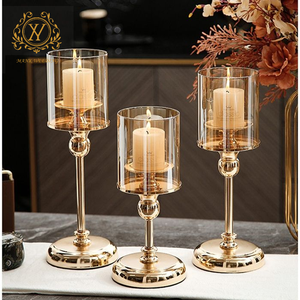 Candelabros al por mayor, farolillos y tarros de velas, candelabro dorado de cristal único para centro de mesa de boda - Product Image 3