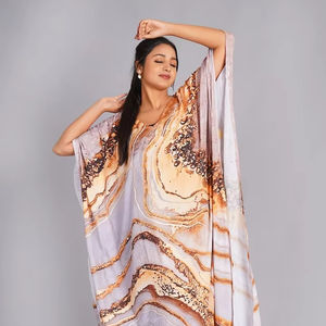 Hermoso Kaftán 100% Algodón Puro con Estampado Floral, Camisón de Satén Indio de Lujo, Transpirable para Primavera/Verano, Ropa de Playa Bohemia - Product Image 1