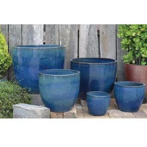 屋外植物用青い屋外ガーデン植木鉢大きな艶をかけられた特大盆栽鉢セラミック