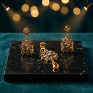 Conjunto de Joyería de Plata 925 Bañada en Oro con Rubíes para Mujer, Diseño Floral Vintage, Collar y Pendientes con Engaste de Bisel, Regalo Art Palace - Product Image 3