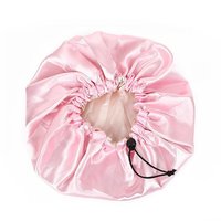 Topi Tidur Satin Bergaris Dua Lapis Besar Terlaris, Empat Musim, Dengan Kancing dan Pita Elastis yang Dapat Disesuaikan, Pelindung Rambut