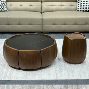Meja kopi papan kepadatan tinggi, bagian penyimpanan kayu Solid berbentuk rumah, desainer ruang tamu, Set kombinasi tepi kelopak - Product Image 5