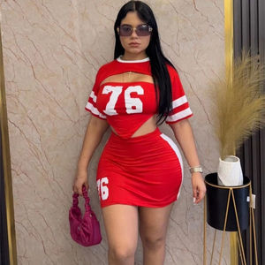 Set di gonna in tre pezzi Casual Casual sportivo estivo con maglietta Crop Top e Top a tubo e minigonna a tubino - Product Image 1