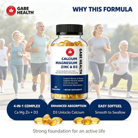 Capsules de calcium, magnésium, zinc et vitamine D3 en marque privée OEM, 60 gélules molles, complexe minéral 4 en 1 pour les os, les dents, les muscles et le système immunitaire, personnalisable