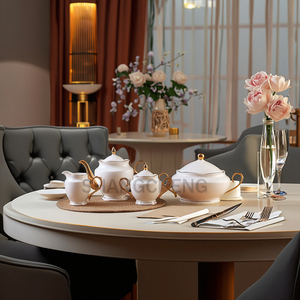 New xương Trung Quốc Lotus-Leaf vàng rim 60pcs thiết lập phù hợp với sử dụng nhà hàng ngày hoặc đám cưới phục vụ Ba Bữa ăn rất thiết thực và thanh lịch - Product Image 3