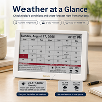 Kylendar Calendrier intelligent E-Ink 7 pouces WiFi, Météo, Nouvelles, Horloge mondiale, Étiquettes de vacances multilingues, Faible consommation, Résolution 800x480 permanente