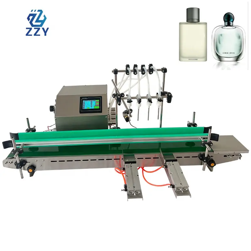 Automatic Desktop CNC Magnetic Pump Liquid Oil Filling Machine With Conveyor For Perfume 4 Head Filling Machine Water Filler
