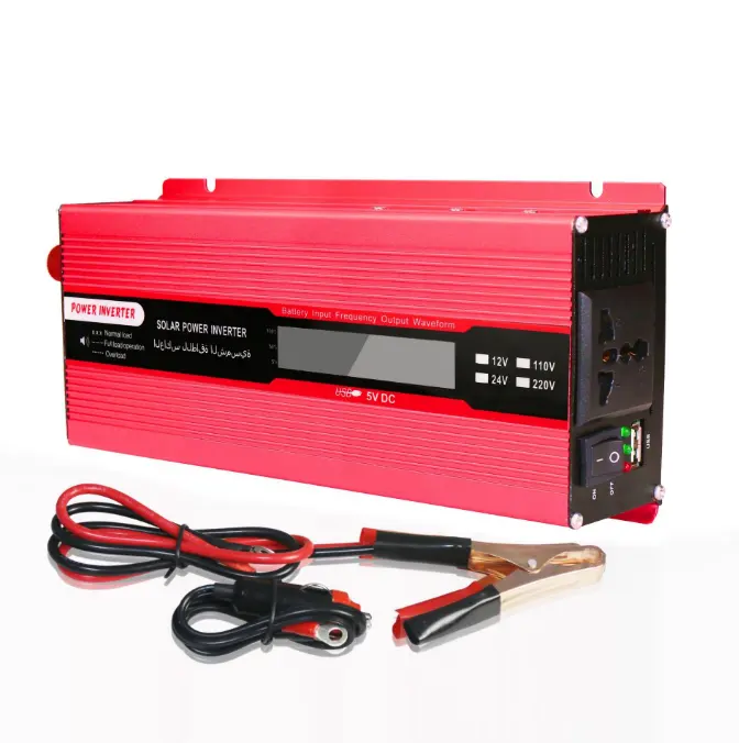 Inversor de energia solar automotivo, 2000w, inversor de energia solar dc 12v 24v para ac 110v 220v, adaptador para carro, conversor com tela lcd