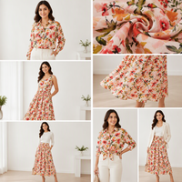 Kain Linen 100% Ramah Lingkungan Organik Bermotif Bunga Kecil Latar Belakang Merah Muda untuk Gaun, Kemeja Wanita, Remaja Putri, dan Anak Laki-Laki