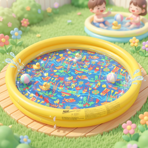 สระน้ำเป่าลมทรงกลมลายสีสันสดใสสำหรับเด็ก เล่นน้ำได้ สนุกสนาน พร้อมห่วงยางสามวง - Product Image 3