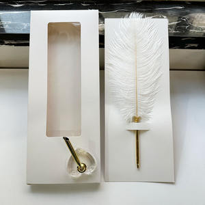 Sıcak satış özel seçilmiş Retro Vintage düğün Metal tükenmez kalem dekoratif gerçek doğal devekuşu tüy divit kalem Quill kalemler - Product Image 3