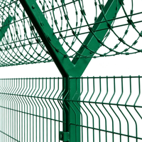 Panneau de clôture en treillis soudé 3D courbé haute sécurité avec dessus en fil barbelé rasoir, revêtement poudré, anti-intrusion, en fil d'acier galvanisé