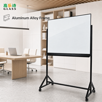 Tableau blanc magnétique mobile sur pied en fer robuste avec plateau à marqueurs intégral, en verre trempé de 4 mm, personnalisable OEM/ODM, 36x48' / 48x74'