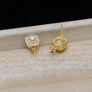 Boucles d'oreilles carrées en argent S925 avec incrustation de perles de 9 à 13 mm JG5230, accessoires de bijoux en cristal DIY avec support vide - Product Image 3