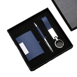 Custom Simple Luxury Promotional Stationery Gift Sets Father's Day Including Card Holder Sign Pen Keychain Christmas Graduation