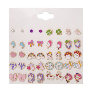 Cartoon Stud <b>Earrings</b> For Girls Colorful Zinc Alloy Drop <b>Earrings</b> With Resin <b>Posts</b> Kids Fashion Jewelry Set E1538-1 - Product Image 5