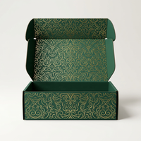 Boîte d'expédition en carton vert personnalisée avec logo, motif floral en feuille d'or, carton ondulé pour cadeaux, pour les marques DTC