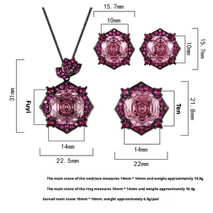Refined Eco-friendly Copper 14-10MM Zircon Floral Pendant <b>Earrings</b> Set Wedding Necklace Sets for Women Jewelry - Product Image 2