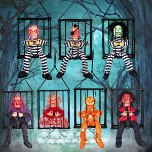 Pirata gabbia fantasma giocattolo elettrico che allunga la testa di voce luminosa prigioniero di Halloween appeso decorazione zucca strega Clown - Product Image 4