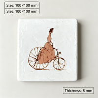 Motif mural en céramique imprimé à la main ACCENTS 100x100mm, représentant une cycliste moderne à vélo Penny Farthing, isolation thermique pour la décoration intérieure