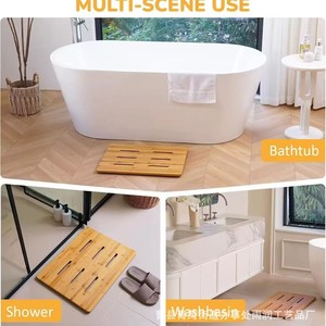 Alfombra Antideslizante de Bambú para Baño, Alfombra Impermeable para Ducha, Rectangular, Estilo Minimalista, Diseño Sólido - Product Image 3