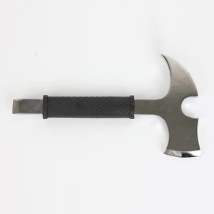 Hacha multifuncional de acero inoxidable con mango negro, duradera para extinción de incendios y uso en campamentos. - Product Image 6