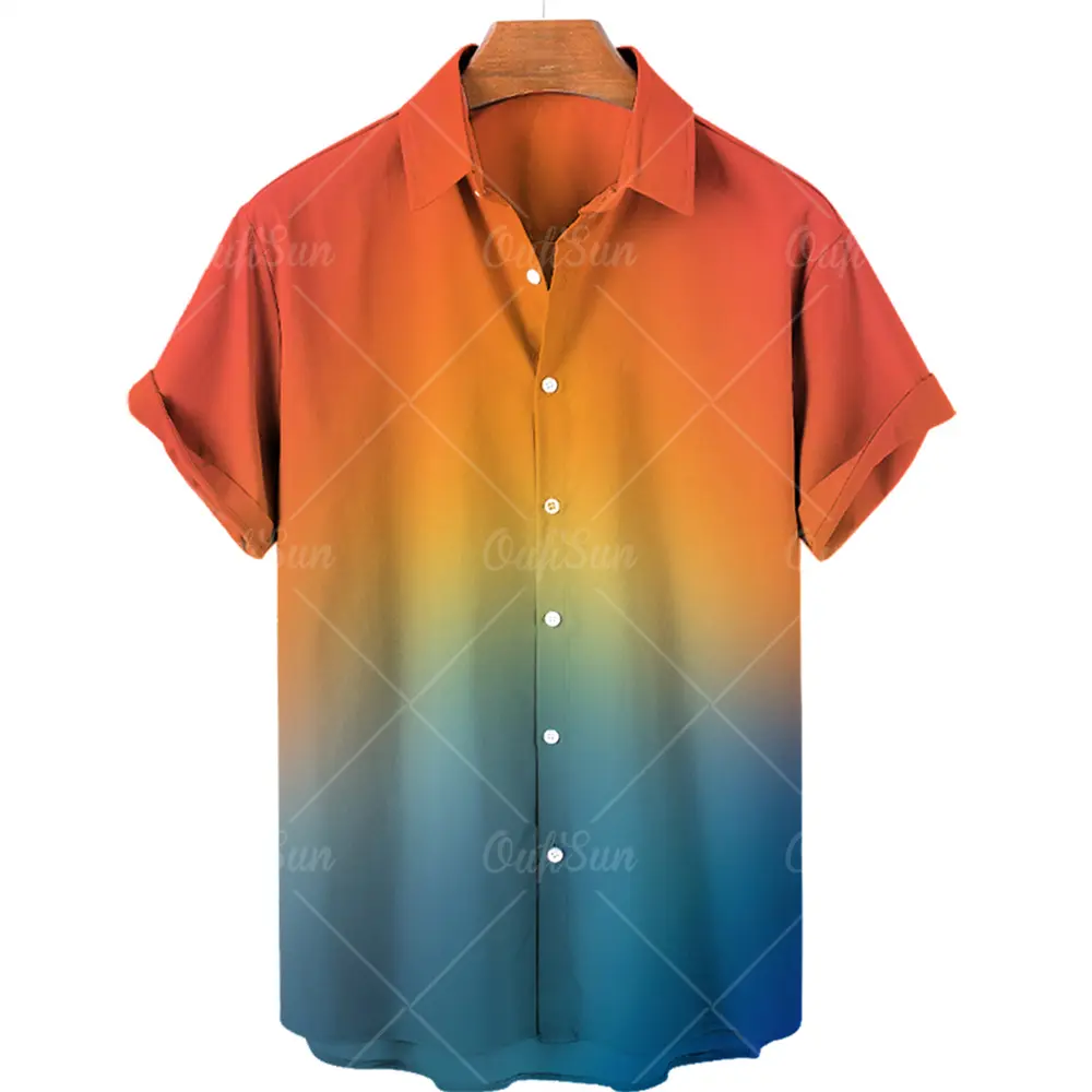 2023 Wholesale Men New Fashion Summer Casual Gradient Print Hawaiian Shirt