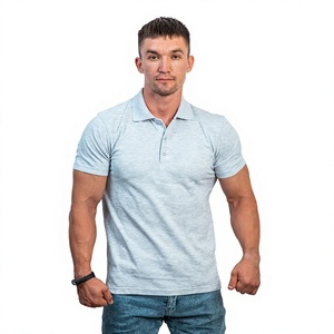 Chemise Oxford en coton gris clair pour homme, manches courtes, respirante, coupe classique, couleur unie, logo tricoté sur le devant, 220g, boutonnée - Product Image 1