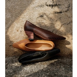 Chaussures simples en tricot pour femmes, à talon moyen épais, en cuir, à bout carré, à ouverture fine, style rétro - Product Image 4