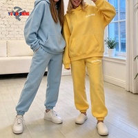 Set Dua Potong Pakaian Wanita Musim Gugur Celana Jogger dan Hoodie Custom Puff Print Kasual Oversized Fleece Katun Tracksuit