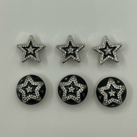 Kancing Bintang Kristal Lapis Ganda, Kancing Lima Titik Berlapis Enamel Hitam dengan Rhinestone Perak untuk Hiasan Pakaian Kasual dan Luaran