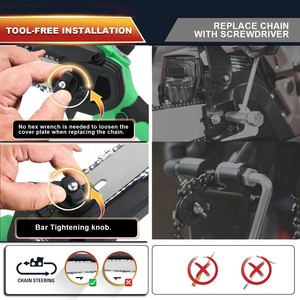 Mini tronçonneuse sans fil 20V sans balais, qualité professionnelle et bricolage, avec guide-chaîne de 6 et 8 pouces pour la coupe du bois, modèle CS-200A sans balais sans fil - Product Image 2
