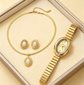 JYN-14 Collana in Acciaio Inossidabile con Ciondolo di Perle, <span class=keywords><strong>Orecchini</strong></span> di Perle, Orologio al Quarzo - Product Image 1