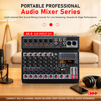 Console de mixage audio professionnelle 8 canaux AK-8 en plastique avec Bluetooth, égaliseur 7 bandes, DSP 256 effets, alimentation fantôme 48V pour studio, scène et streaming