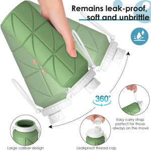 ขวดน้ำเด็กพับได้ ป้องกันการรั่วซึม ปลอดสาร BPA ขวดน้ำซิลิโคนพับได้สำหรับออกกำลังกาย วิ่ง และเล่นกีฬา - Product Image 5