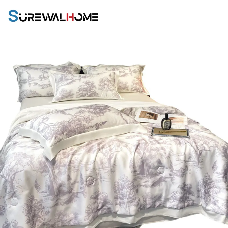 Surewalhome Bộ đồ Giường Mùa Hè bốn chân mảnh tấm phẳng siêu mềm và vỏ gối Bộ chăn ga giường bộ đồ giường lụa làm mát