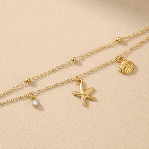 Elegante Brazalete Chapado en Oro Real de 18K Hecho de Acero Inoxidable 304 con Incrustaciones de Circonita en Forma de Estrella de Mar y Concha de Doble Capa - Product Image 2