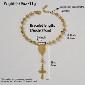 Western Geometric Gold Plated Glossy Ball <b>Rosary</b> Cross Guadalupe Virgin Oval Medal Adjustable 316L Stainless Steel Women's - Product Image 6