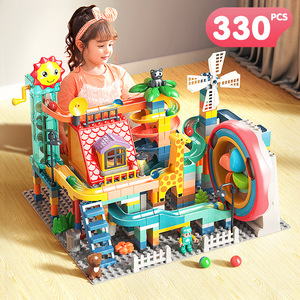 Juego de bloques de construcción de juguete de construcción Unisex de gran tamaño, Tobogán de pista giratoria eléctrica, piezas de plástico ABS 330, modelo de animales - Product Image 1