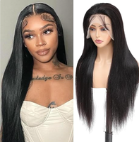Perruques en cheveux humains vierges brésiliens, densité 200%, sans colle, avec dentelle 13x5, lisses et soyeuses, brun clair, cheveux longs, franges entièrement cousues à la machine