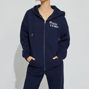 Custom Puff Print Casual Women's Streetwear For Sweatpants Pullover Oversized Women Zip Up Hoodie And Joggers Set Manufacturers