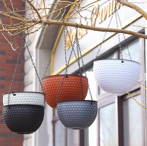 Jardinière suspendue en résine alvéolée résistante aux UV GT33 avec drainage interne et <span class=keywords><strong>suspension</strong></span> à triple chaîne, <span class=keywords><strong>pot</strong></span> <span class=keywords><strong>de</strong></span> <span class=keywords><strong>fleurs</strong></span> rond en plastique - Product Image 2