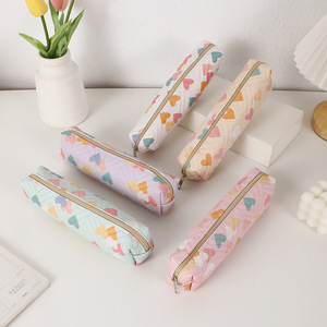 Cartoon Heart Pen Pouch Single Layer Simple Zipper <strong>Pencil</strong> Holder Portable Stationery <strong>Case</strong> for School Kids - Product Image 4